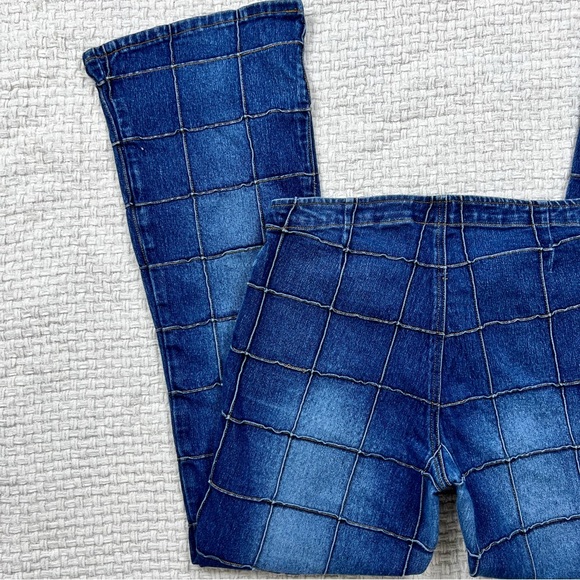 Y2K 90s Grid Patchwork Low Rise Jeans - Picture 3 of 7
